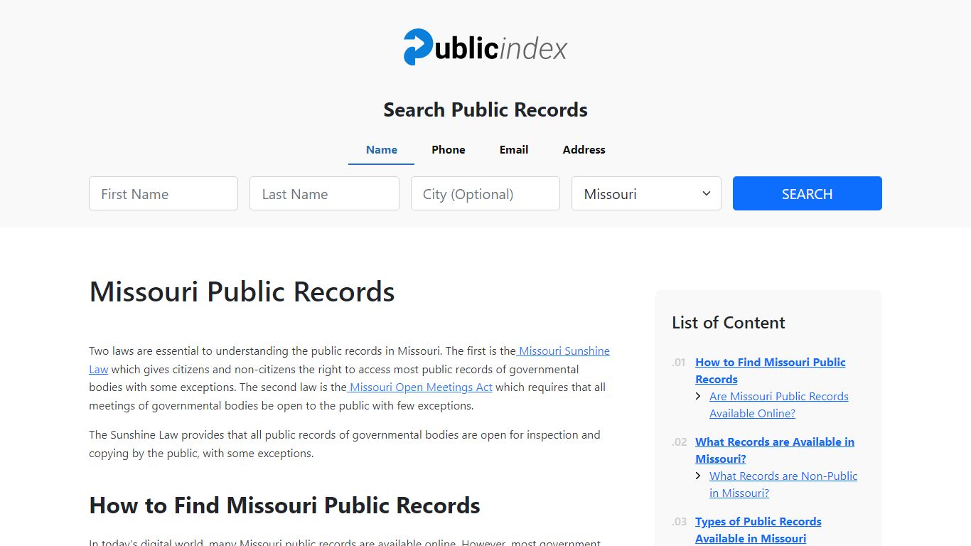 Missouri Public Records Online - ThePublicIndex